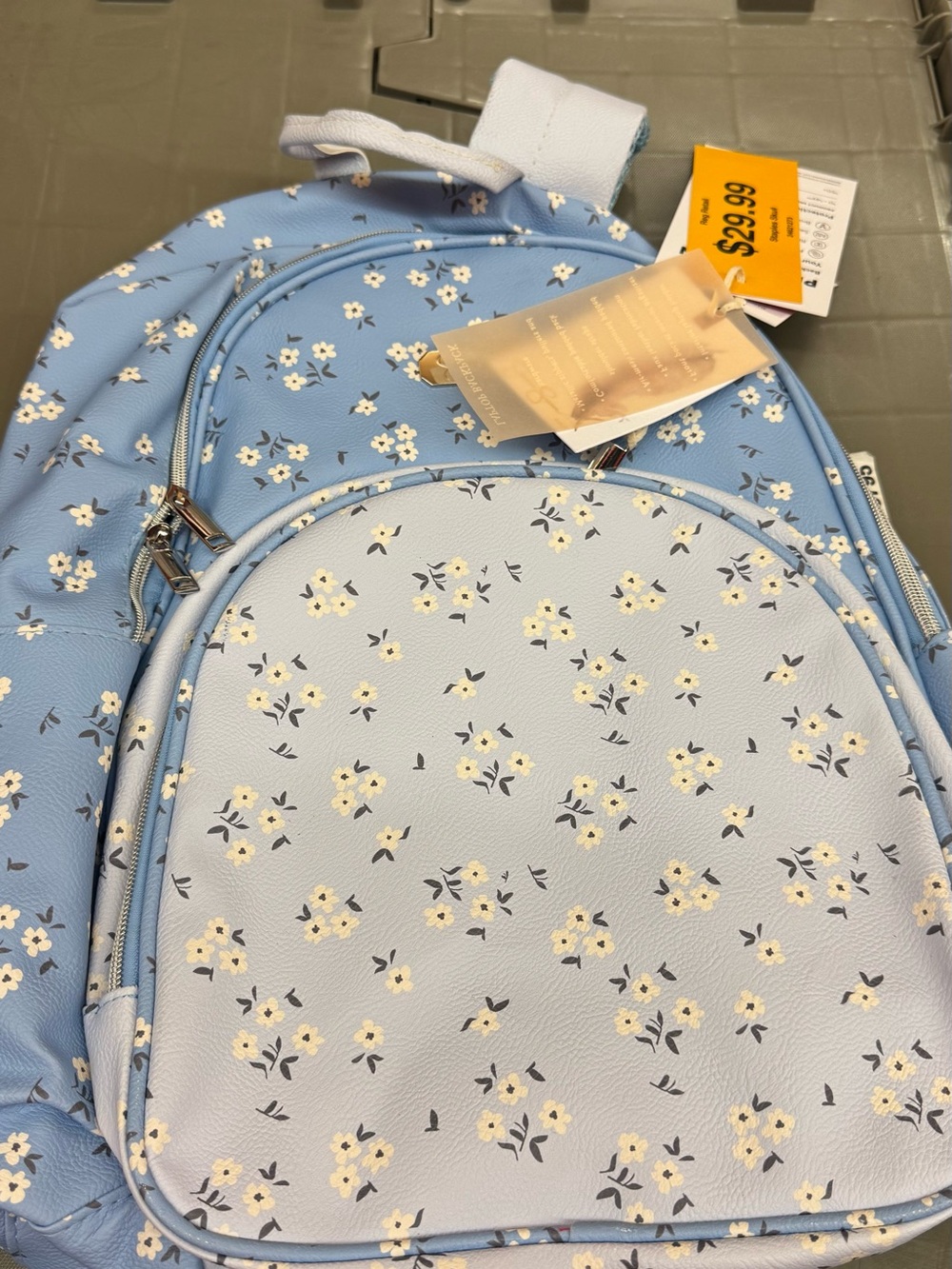 Light Blue Floral Mini Backpack for Women